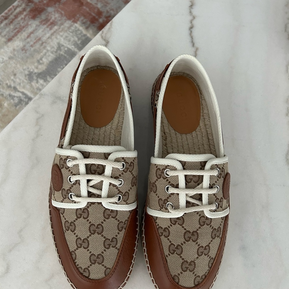 AUTHENTIC GUCCI GG LOAFER ESPADRILLES BEIGE MONOGRAM GG 7 (USA SZ 8) 725799 - Picture 15 of 16